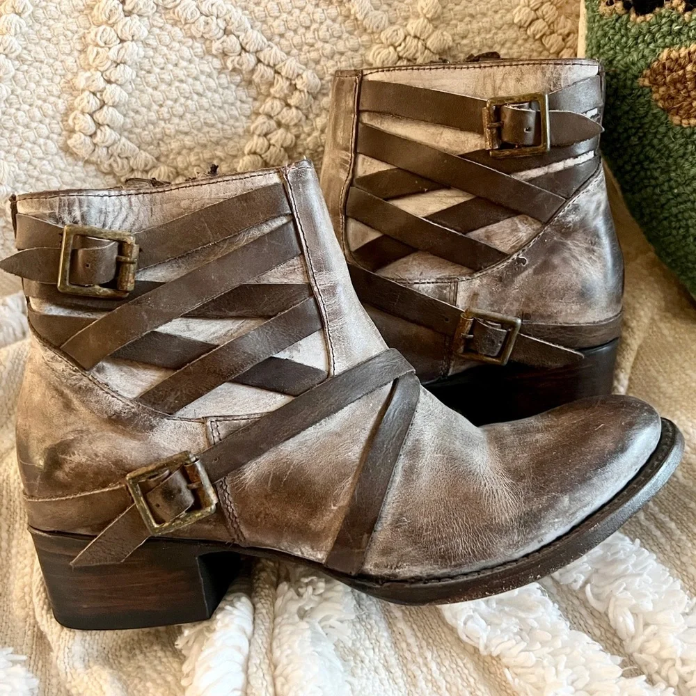 Freebird by Steven Taupe Brown Tan Strappy Leather Sammi Booties 9 - Picture 10 of 16